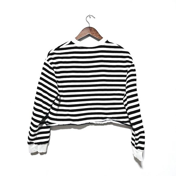 Zara Striped Crop Sweatshirt Women's Size S Black White Y2K Nautical Casual - Picture 2 of 3